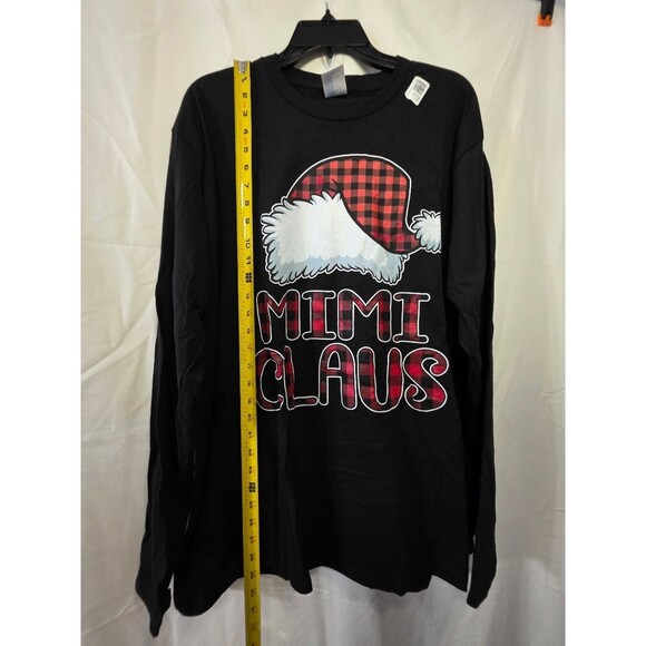Mimi Claus Women's Long Sleeve Christmas T-Shirt Sz XXL Buffalo Plaid Santa Hat - Picture 2 of 4